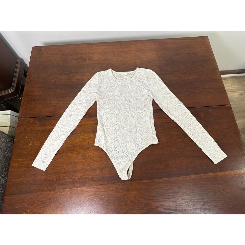 Aritzia Babaton Zebra Lace Mesh Long Sleeve Bodysuit Cream White XS